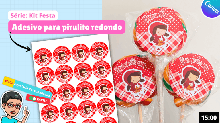 adesivo para pirulito redondo curso de papelaria personalizada fácil